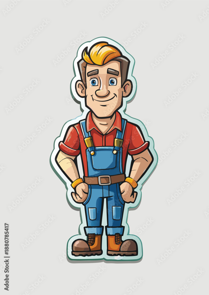 Fototapeta premium Cartoon farmer in overalls