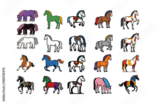 Flat vector horse cartoon illustration with black outline transparent background design resource for Year of the Horse projects