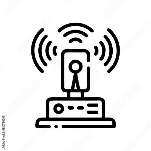 Antenna emitting signal in black and white on transparent background silhouette