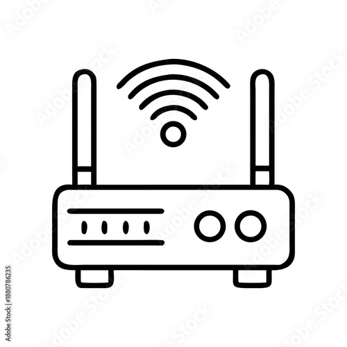 Outline drawing of a wifi router device on transparent background silhouette