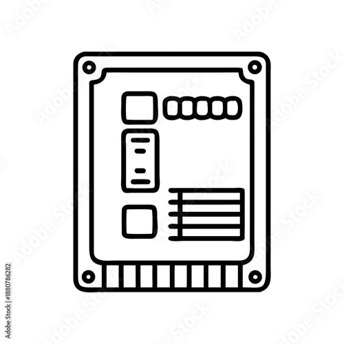 Outline electrical panel with components on transparent background silhouette
