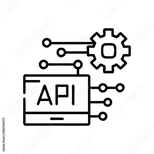 Api connection with gear configuration icon on transparent background silhouette