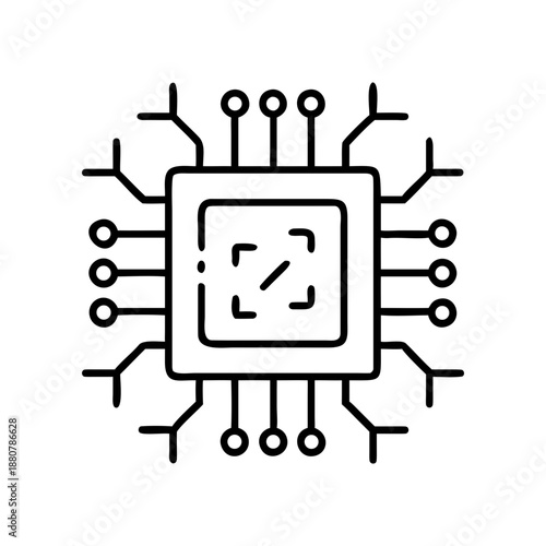 Illustration of a computer chip outline on transparent background silhouette