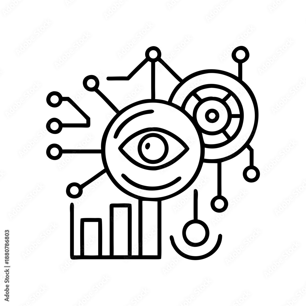 Fototapeta premium Cybernetic eye with data and graph elements on transparent background silhouette
