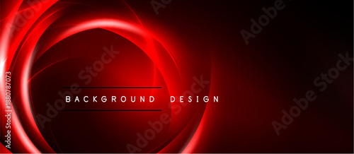 Dark red background features glowing circular layers. Text reads background design. Modern aesthetic, vibrant colors, sleek presentation.