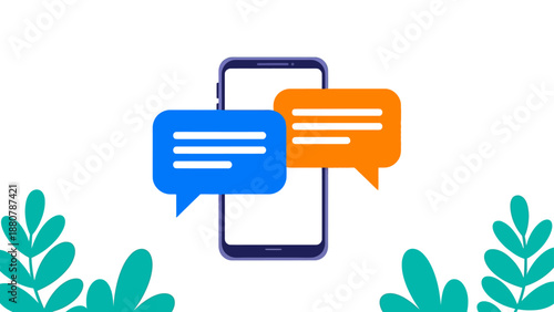 mobile chat communication on smartphone screen with two speech bubbles representing digital conversation online interaction modern technology