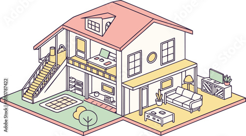 Home interiors elements concept isometric 3d icons set. illustration of info graphic interior room concept in isometric graphic. Furnished rooms isometry isolated collection. bedroom, childs room,