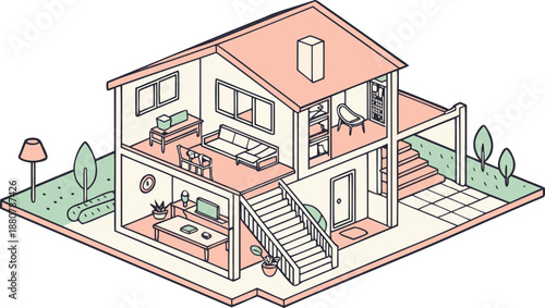 Home interiors elements concept isometric 3d icons set. illustration of info graphic interior room concept in isometric graphic. Furnished rooms isometry isolated collection. bedroom, childs room,
