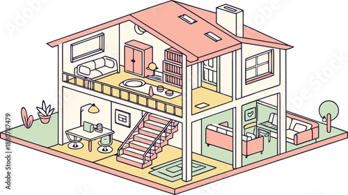 Home interiors elements concept isometric 3d icons set. illustration of info graphic interior room concept in isometric graphic. Furnished rooms isometry isolated collection. bedroom, childs room,