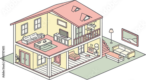 Home interiors elements concept isometric 3d icons set. illustration of info graphic interior room concept in isometric graphic. Furnished rooms isometry isolated collection. bedroom, childs room,