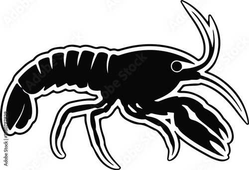Black and white crawfish illustration vector art vector