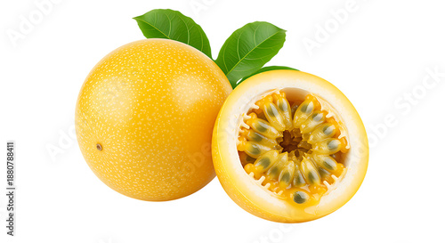 Passion Fruit Whole and Halved on Transparent Background
