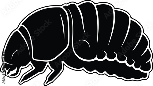 Black and white illustration of a pill bug or roly poly insect vector