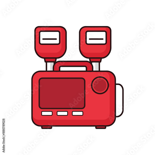 Vector illustration of a red portable radio with two speakers on a white background