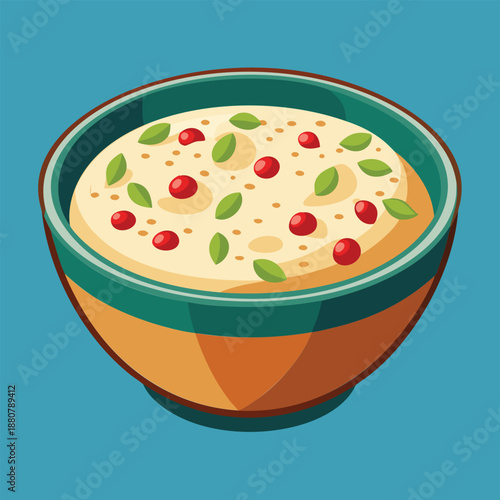 Bowl of soup with herbs and red berries