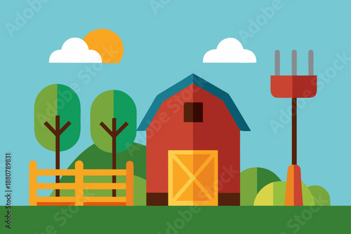 farm house and fence