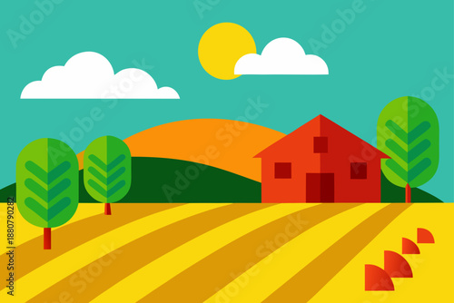 rural landscape with house and trees