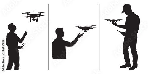 Drone Operation Silhouette Sequence Showing Remote Control Process
