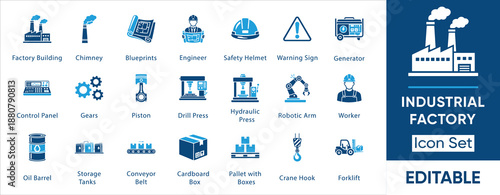 Logistics Warehouse Supply Chain Inventory Management Vector Icon Set.