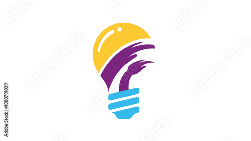 Creative light bulb design with a rising sun and wave elements symbolizing innovation and energy.