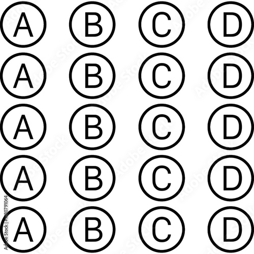 Multiple Choice Answer Sheet Template, ABCD Exam Circles, Blank Test Form