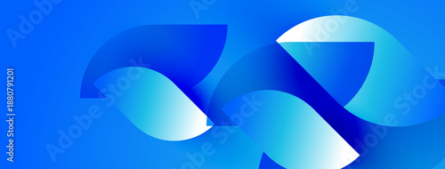Abstract blue shapes overlap, creating dynamic visual effect. Smooth gradients suggest fluidity, depth. Modern design element.