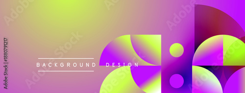 Abstract vibrant background. Overlapping circles create dynamic visual effect. Pink, yellow, purple hues dominate composition. Modern design element.