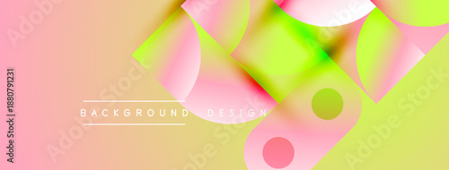 Abstract colorful background. Overlapping circles create dynamic visual effect. Soft gradients, pinks, yellows dominate composition. Text reads background design.