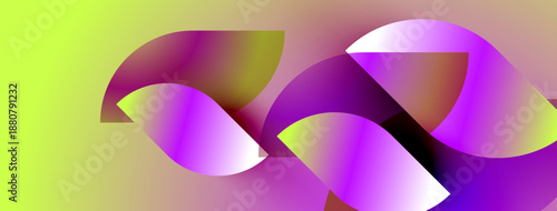 Abstract shapes blend vibrant purple, yellow hues. Fluid forms create dynamic composition, modern aesthetic. Smooth gradients suggest movement, light interplay.