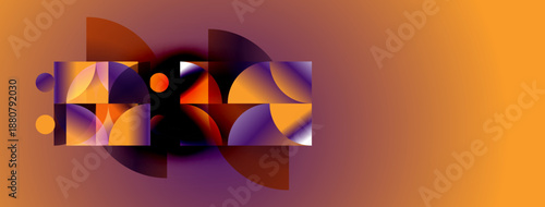 Abstract geometric shapes overlap, creating vibrant color gradients. Warm tones dominate composition, suggesting modern design elements.