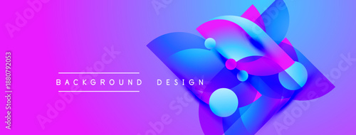 Abstract vibrant design features flowing shapes, blue hues, pink background. Modern composition, dynamic visuals, gradient effects present.