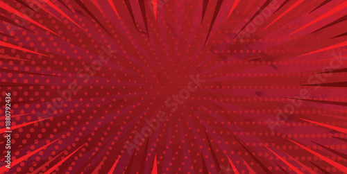 Red abstract background with glowing rays and dynamic light burst effects
