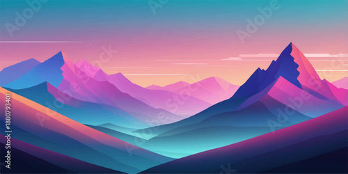 Beautiful sunrise and sunset view over the misty mountain landscape with a blue sky and snow covered peaks in the alps