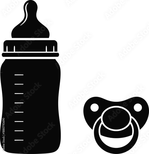 Infant Care Bottle and Pacifier Silhouette Illustration