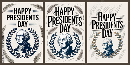 Happy Presidents Day with George Washington Illustration Series