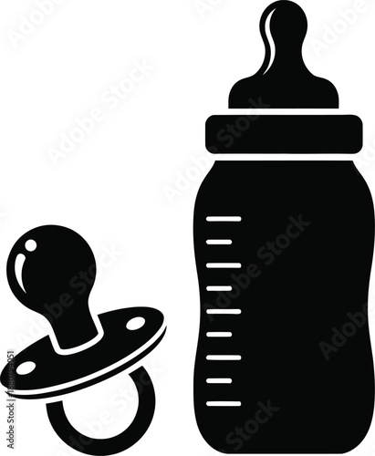 Minimal Baby Bottle and Pacifier Silhouette Design