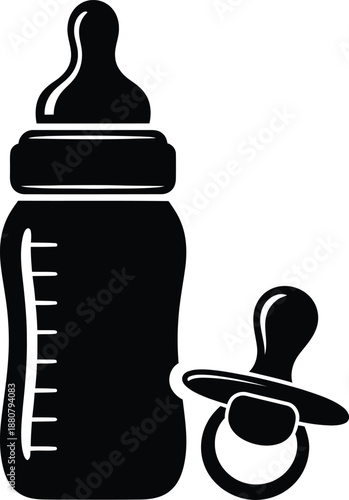 Baby Feeding Essentials Silhouette on White Background