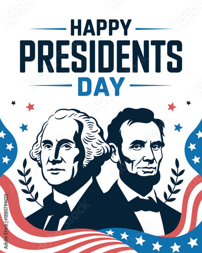 Happy Presidents Day with George Washington and Abraham Lincoln Illustration