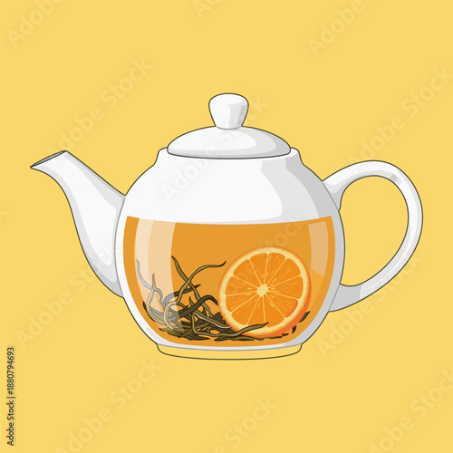 Teapot with orange and herbs Vector