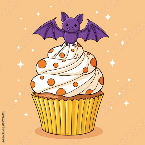 Purple bat cupcake with swirl frosting Vector