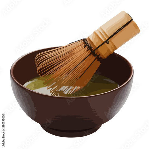 Traditional japanese matcha tea preparation isolated on white background, Vector, illustration