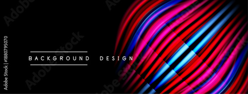 Abstract lines create vibrant, dynamic composition. Dark background emphasizes colorful wave pattern. Modern design element.