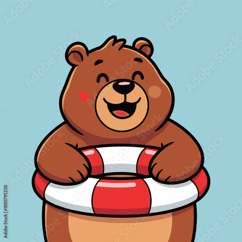 Happy bear holding life ring Vector
