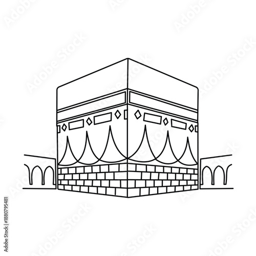 Minimalist Kaaba Holy Building in Makkah Line Art Illustration