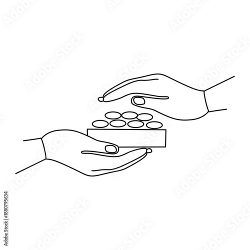 Minimalist Hands Giving Alms or Zakat Charity Line Art Illustration