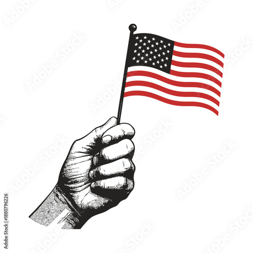 A hand firmly holding a small american flag, symbolizing patriotism and national pride