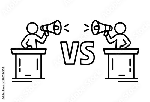 A visual representation of two individuals engaged in a passionate public debate or argument