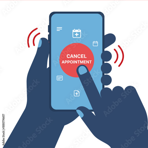 cancel appointment on smartphone screen a finger tapping the button illustrating mobile app for digital health service management.
