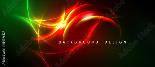 Vibrant abstract energy flows. Red, green hues blend into dark background. Modern design element for digital projects.