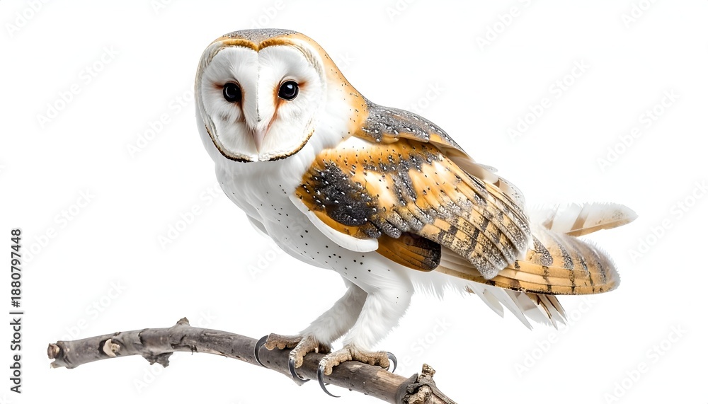 Obraz premium A majestic barn owl perched on a branch, showcasing its strikingly patterned feathers